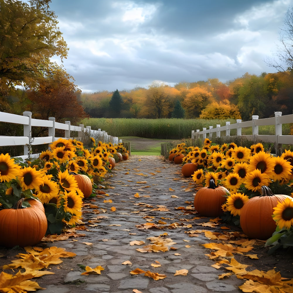 Sfondo Autunnale Della Foresta Del Sentiero Della Zucca Del Girasole RR9-38