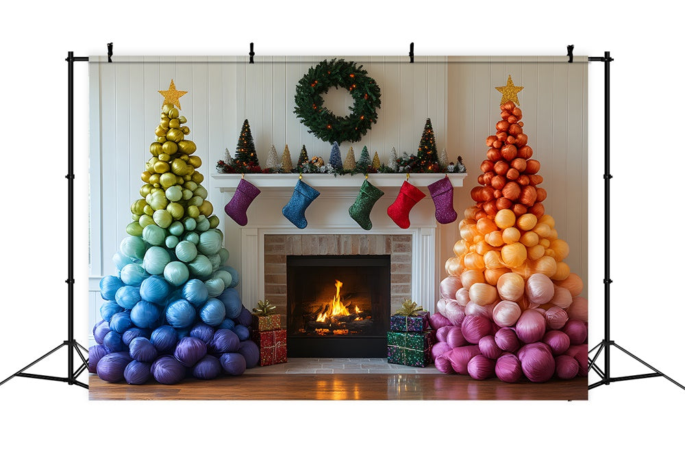 Sfondo Del Camino Dell'Albero Della Palla Di Natale Arcobaleno RR9-50