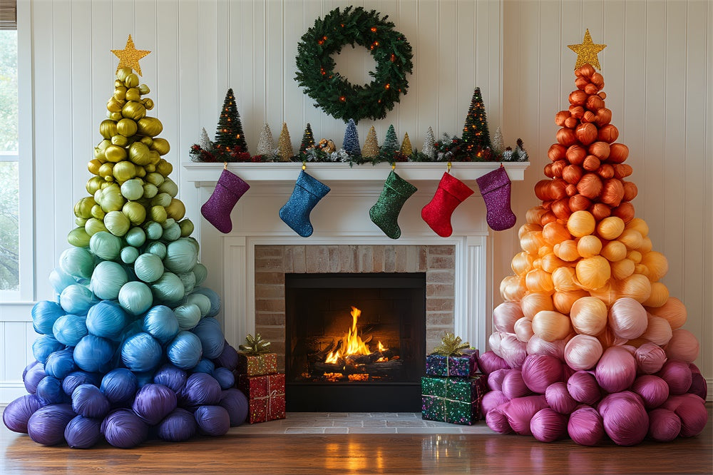 Sfondo Del Camino Dell'Albero Della Palla Di Natale Arcobaleno RR9-50