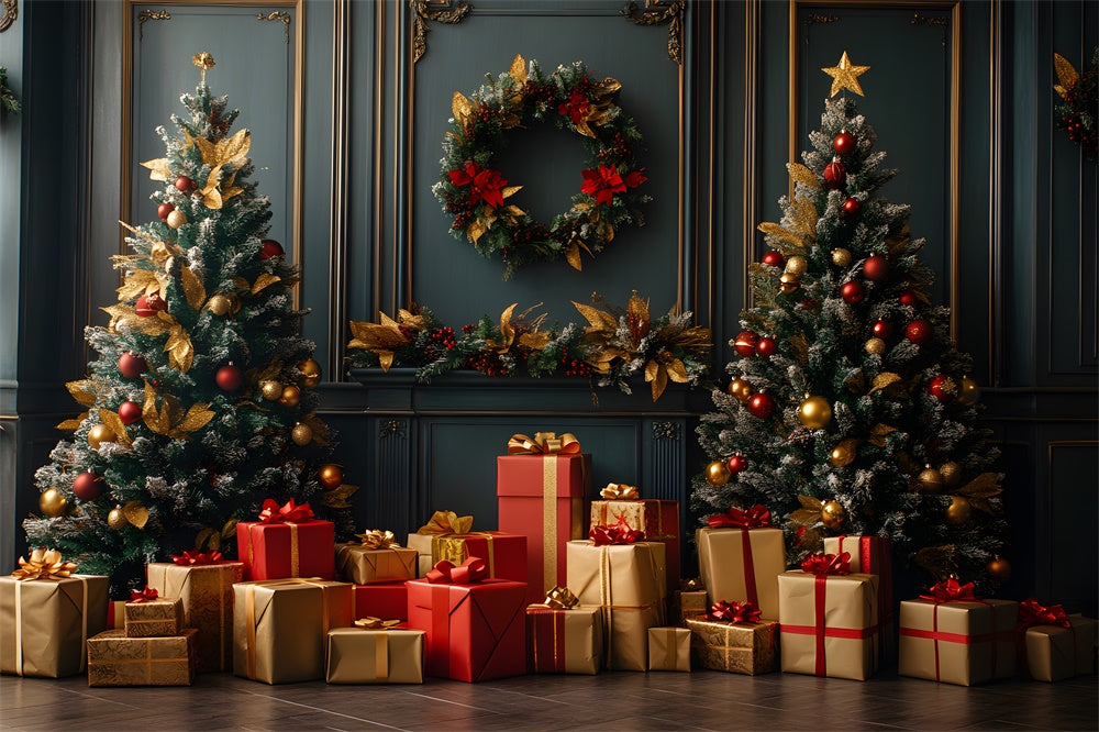 Sfondo Di Scatole Regalo Con Ghirlanda Da Muro Vintage Natalizia RR9-69