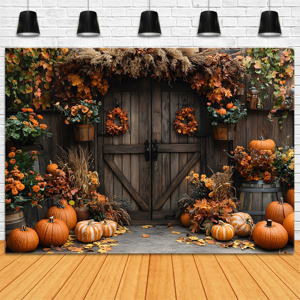 Porta Del Fienile Autunnale Fiori Zucca Sfondo RR9-7
