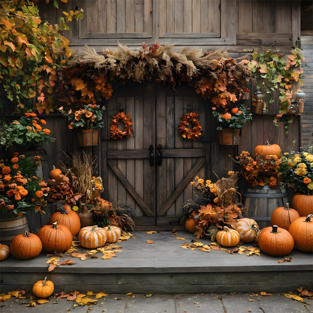 Porta Del Fienile Autunnale Fiori Zucca Sfondo RR9-7