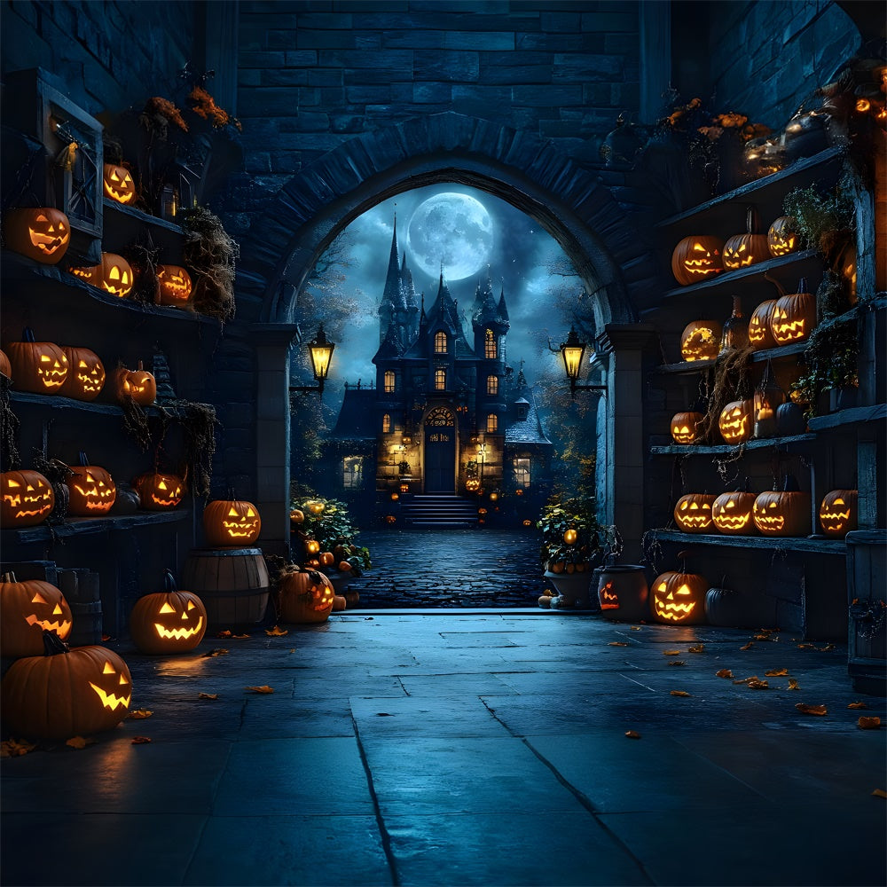 Sfondo Di Zucca Incandescente Del Castello Spettrale Di Halloween RR9-82