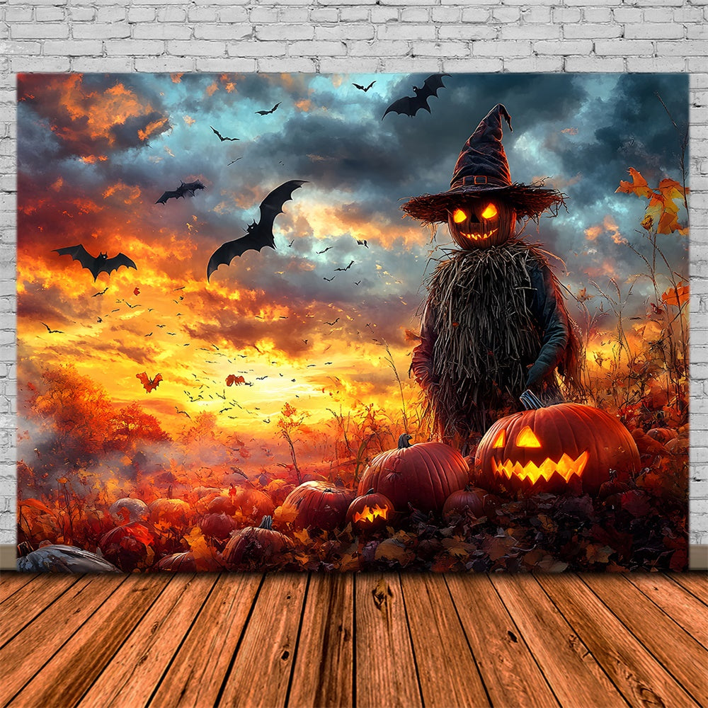 Sfondo Di Halloween Pumpkin Field Evil Spaventapasseri RR9-88