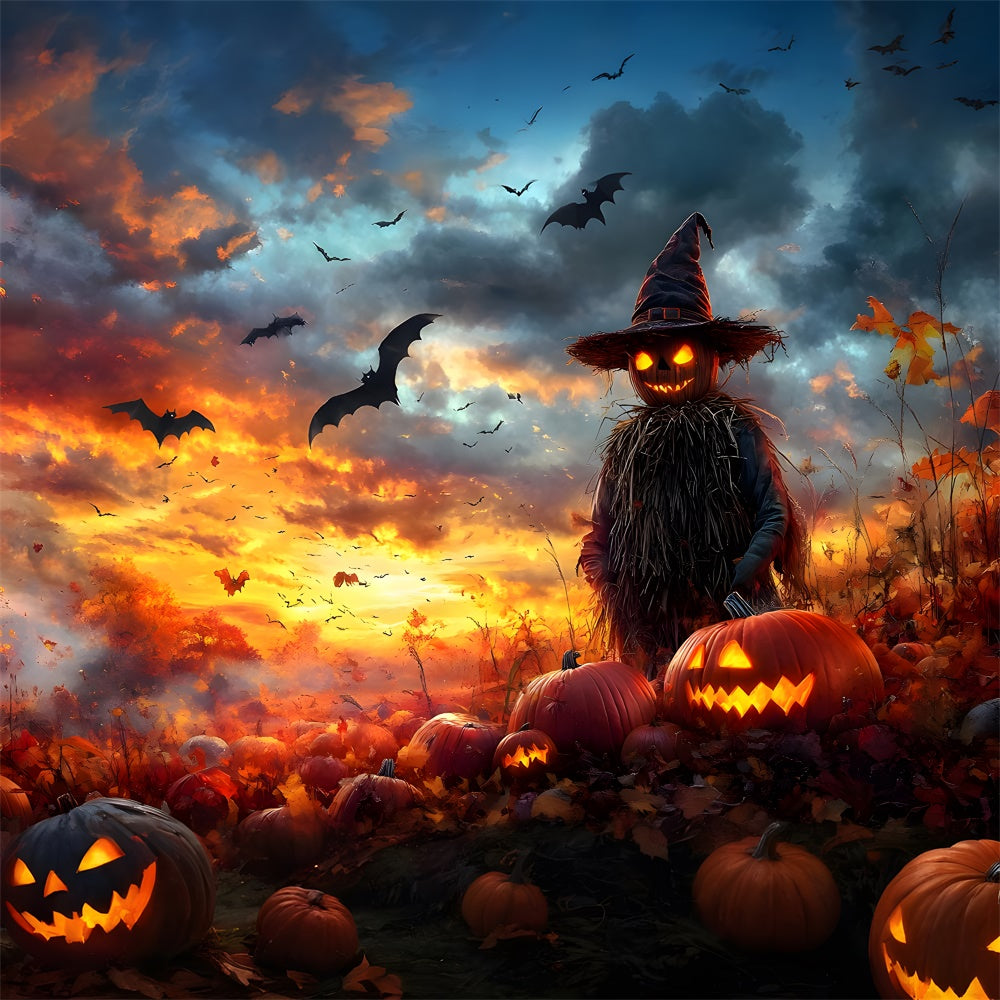 Sfondo Di Halloween Pumpkin Field Evil Spaventapasseri RR9-88