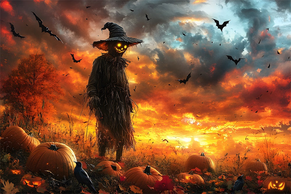 Sfondo Di Halloween Sunset Pipistrelli Zucca Spaventapasseri RR9-89