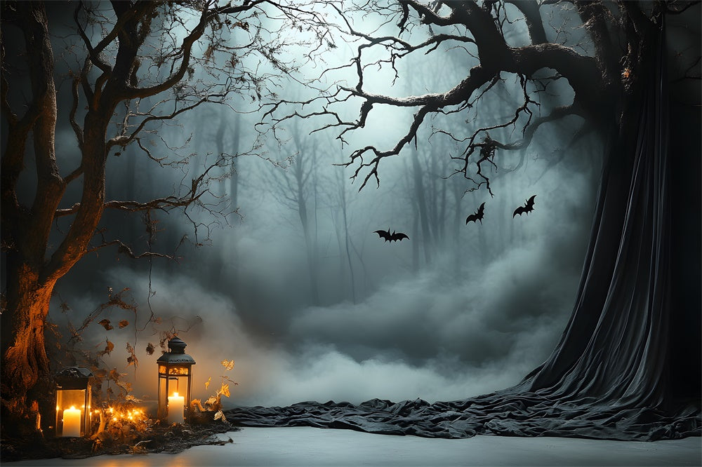 Sfondo Fotografico Con Pipistrelli Della Foresta Della Nebbia Di Halloween RR9-92