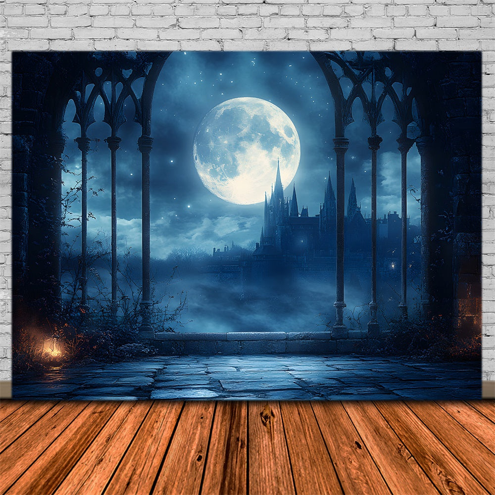 Sfondo Di Notte Di Luna Del Castello Stregato Di Halloween RR9-94