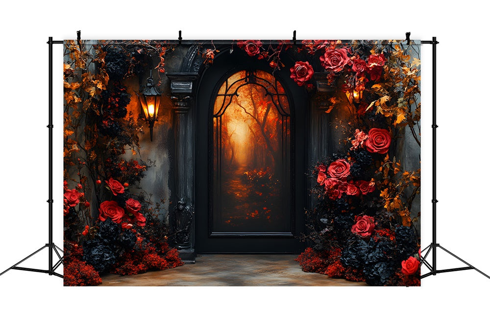Sfondo Di Ghirlanda Di Fiori Per Porta Ad Arco Di Halloween RR9-98