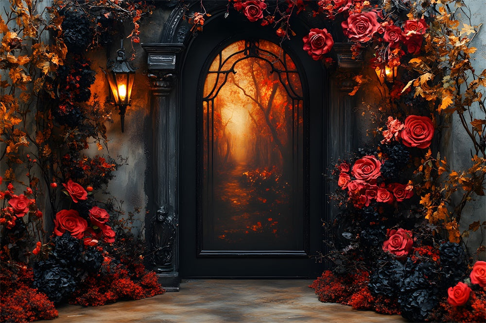 Sfondo Di Ghirlanda Di Fiori Per Porta Ad Arco Di Halloween RR9-98