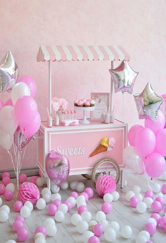 Baby Backdrops Food Backdrops Balloons Backgrounds Pink Cake S-3084