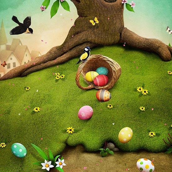 Colorful Easter Eggs Green Grass Spring Photo Backdrop S-3185