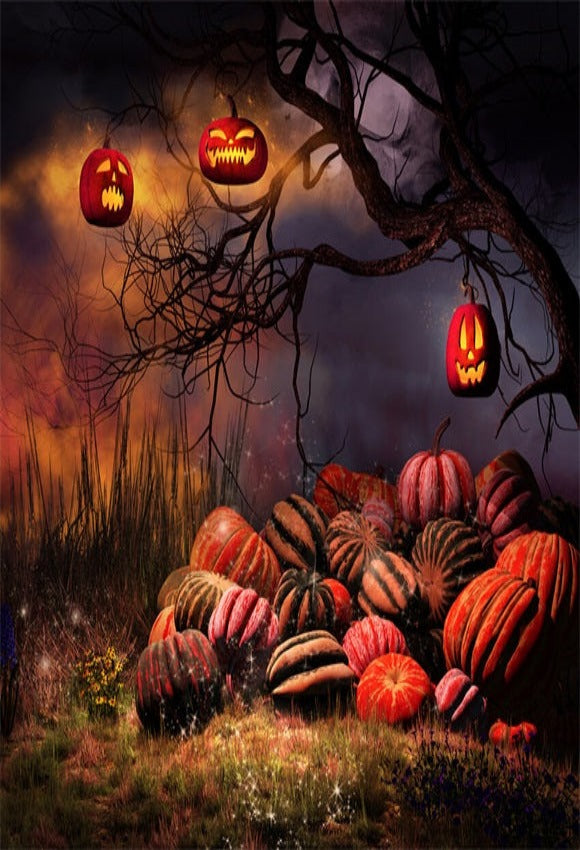 Halloween Scenery With P:umpkins Lanterns Backdrop for Photos