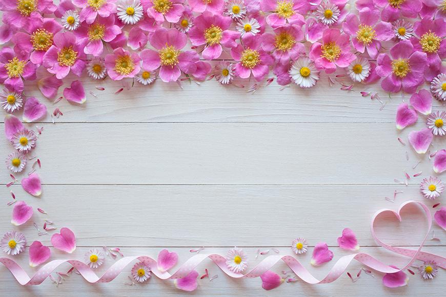 Pink Flowers White Wood Wall Valentine Backdrop