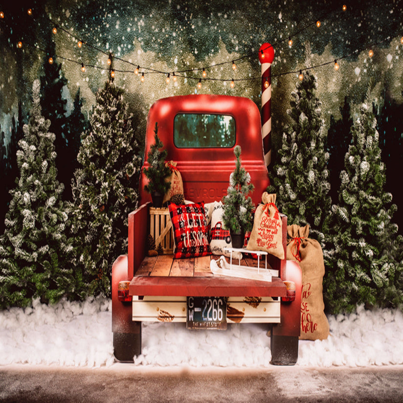Sfondo Fotografico Con Auto Rossa E Albero Di Natale SH-960