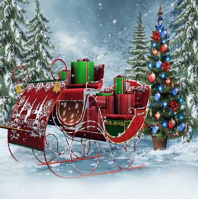 Regalo Dell'Albero Di Natale Sulla Slitta Di Babbo Natale Sfondo Con Neve Per L'Immagine ST-454