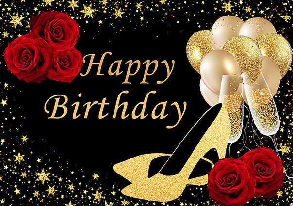 Compleanno Tacchi Dorati Palloncini Rose Sfondo Personalizzato TKH1528