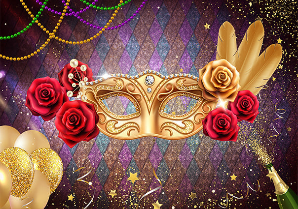 Sfondo Per Feste Con Palloncini Rosa Champagne E Maschera Da Ballo TKH1545