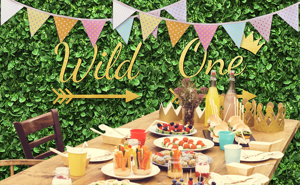 Sfondo Personalizzato Per Il Primo Compleanno Con Parete Con Foglie Verdi TKH1555