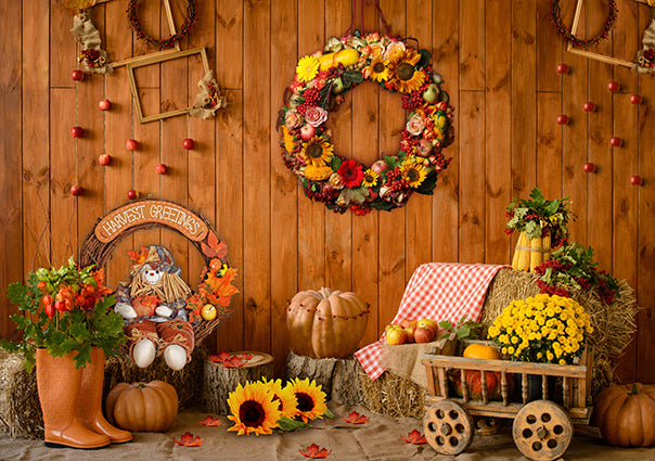Autumn Pumpkins Flowers Halloween Party Photography Backdrop