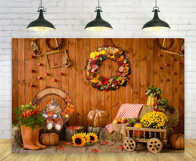 Autumn Pumpkins Flowers Halloween Party Photography Backdrop