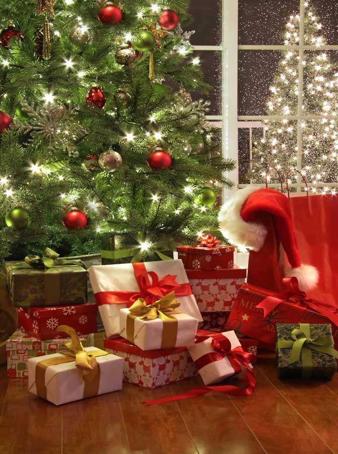 Sfondo Fotografico Scintillante Con Albero Di Natale E Cappello Di Babbo Natale KAT-84