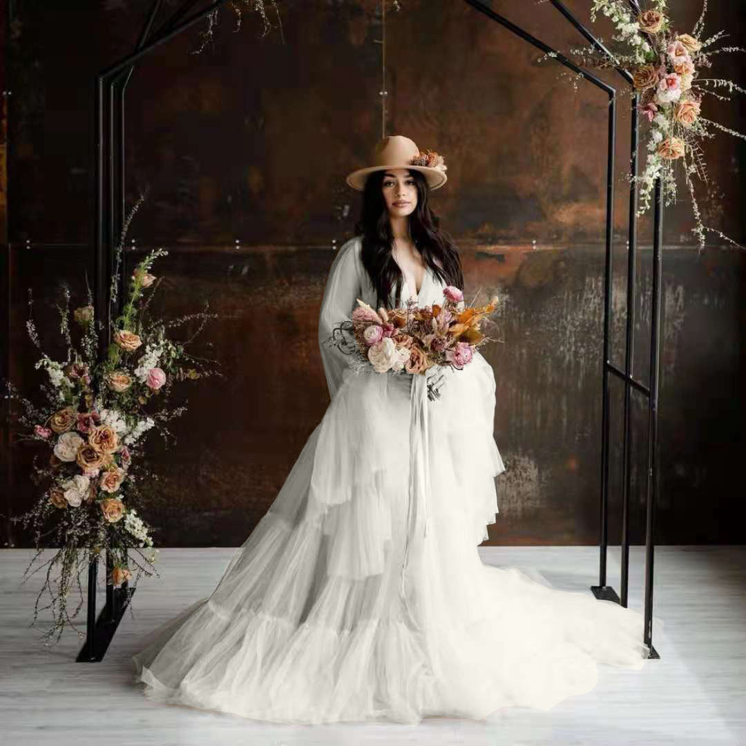 Splendido Abito Fotografico Premaman A Trapezio In Tulle Principessa RB17