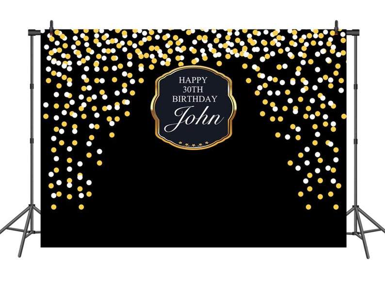 Sfondo Fotografico Personalizzato Per Compleanno Sfondo Fotografico Con Punti Gialli E Bianchi Per La Decorazione Del 30 Anniversario DBD22