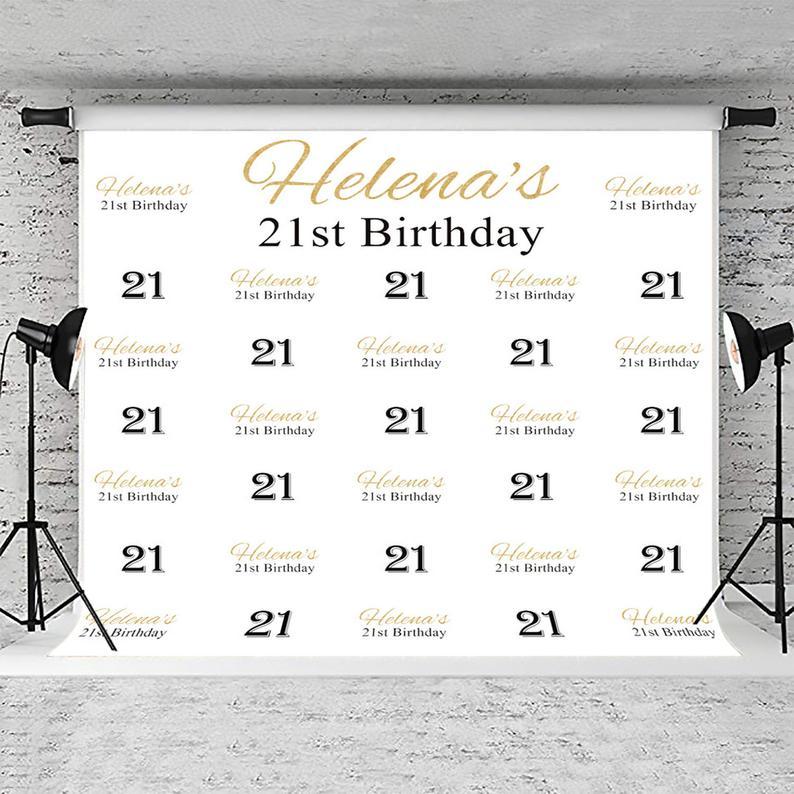 Sfondo Per Il 21 Compleanno Personalizza Banner Di Compleanno Dorato Sfondo Personalizzato Per Foto Con Passaggi E Ripeti DBD18