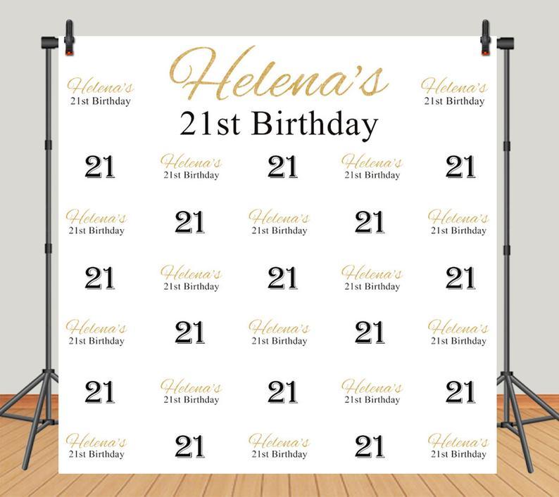 Sfondo Per Il 21 Compleanno Personalizza Banner Di Compleanno Dorato Sfondo Personalizzato Per Foto Con Passaggi E Ripeti DBD18