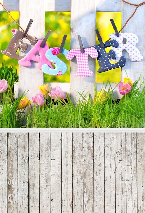 Easter Decor Spring Flowers With Wood Floor Backdrop for Photography LV-1619
