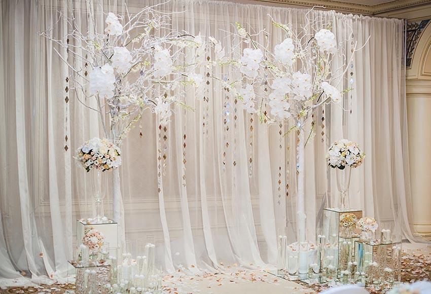 White Curtain Flowers Decoration Room Backdrop for Photography LV-189