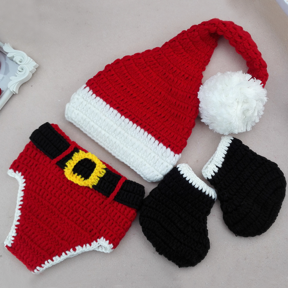 Costume Da Babbo Natale Lavorato A Maglia All'Uncinetto Per Fotografia Di Natale Per Neonato