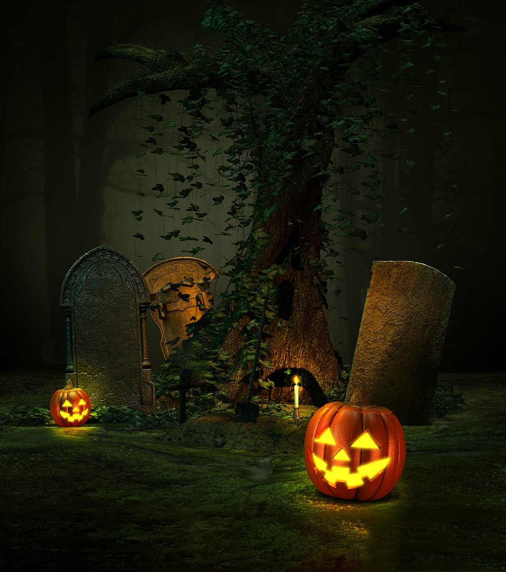 Sfondo Di Halloween Con Zucca Foresta Notturna Per Studio Fotografico DBD-19136
