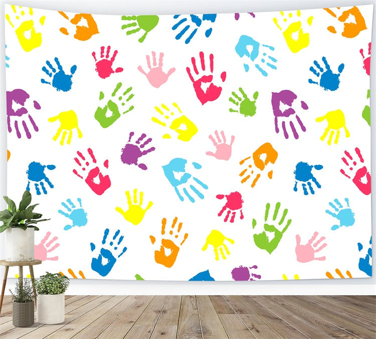 Sfondo Colorato Per Il Ritorno A Scuola Con Impronte Di Mani BRP7-20