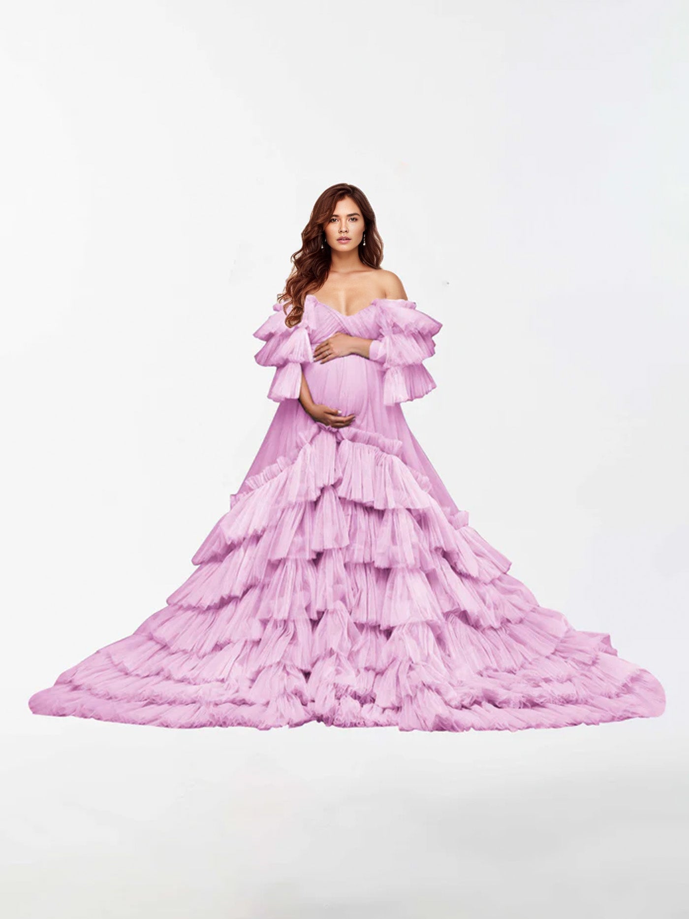 Abito Premaman In Tulle A Trapezio Con Spalle Scoperte Per Fotografia RB5