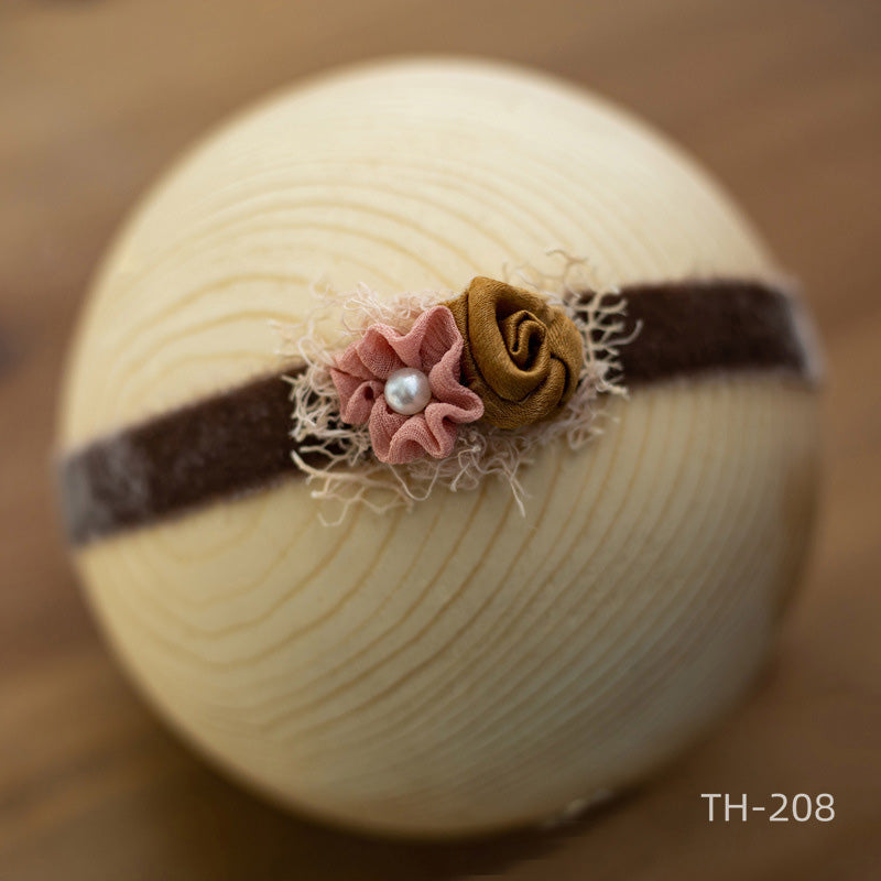 Accessori Per Capelli Con Fascia Per Capelli Con Perle E Fiori In Velluto Per Fotografia Neonata TH2