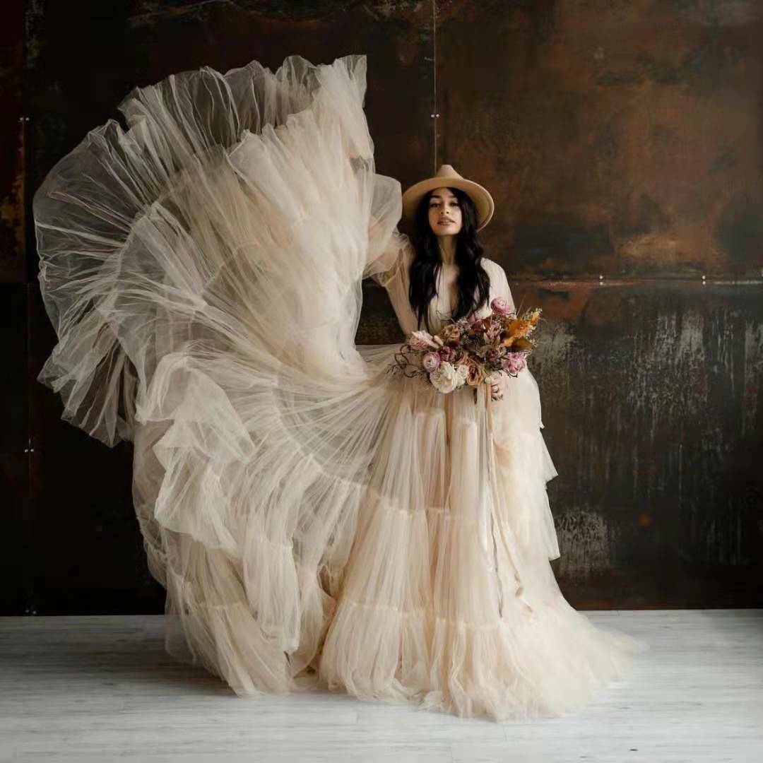 Splendido Abito Fotografico Premaman A Trapezio In Tulle Principessa RB17