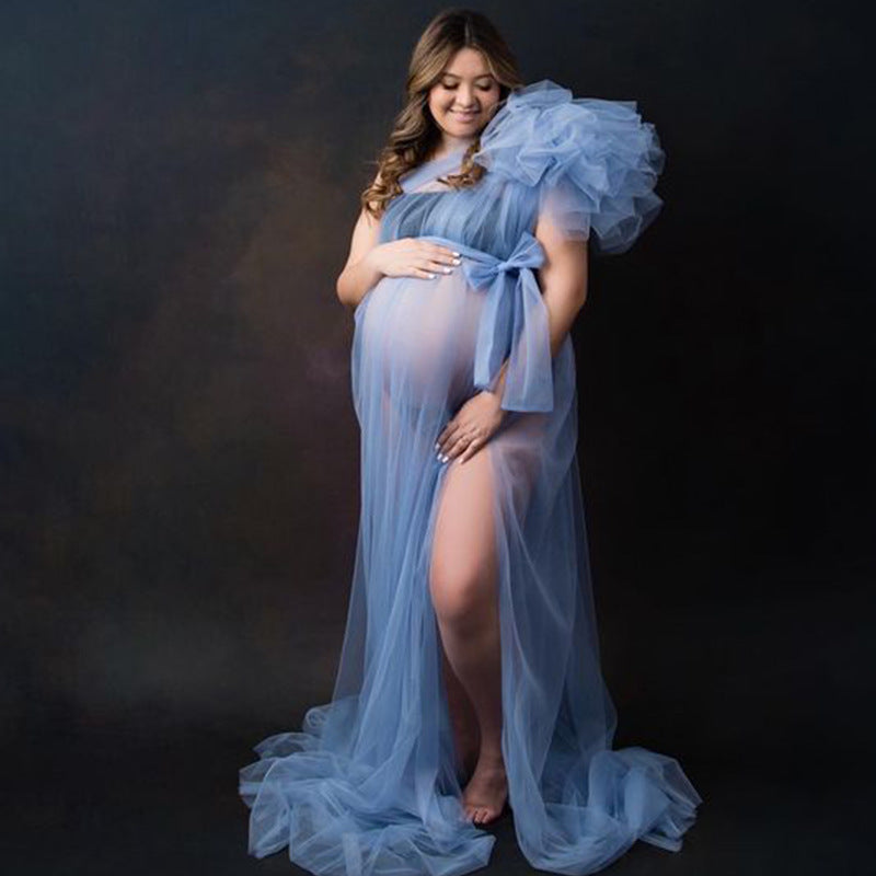 Abito Fotografico Premaman Monospalla In Tulle Floreale Diviso RB13