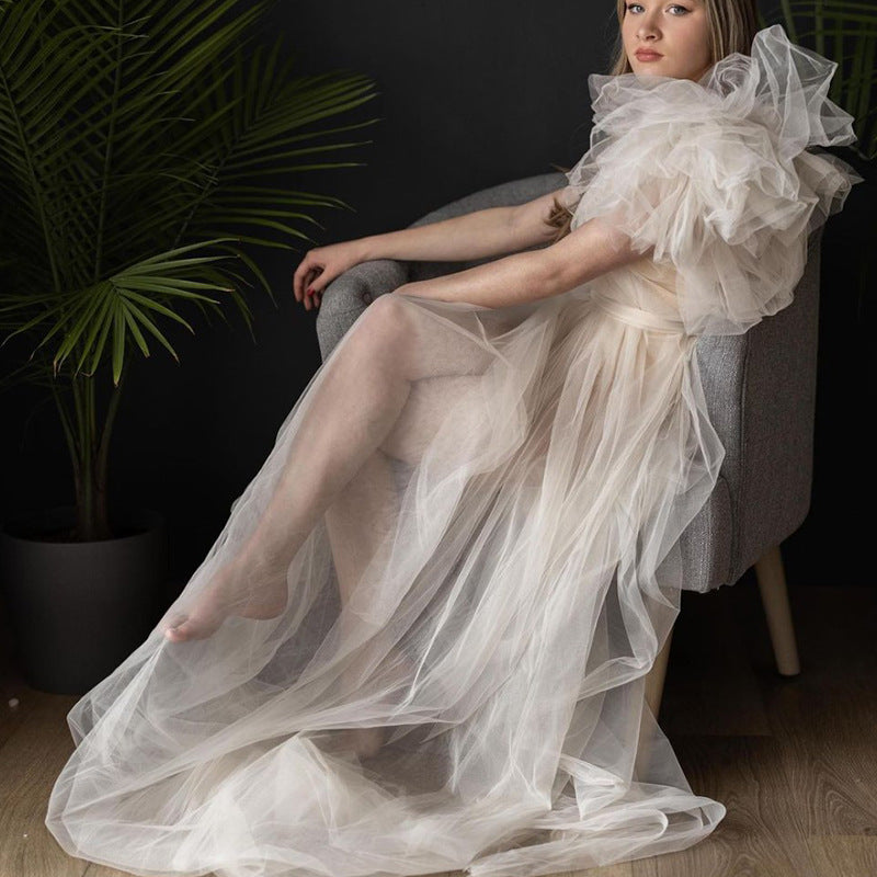 Abito Fotografico Premaman Monospalla In Tulle Floreale Diviso RB13