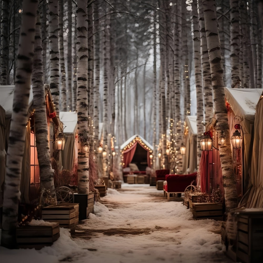 Sfondo Di Cabine Accoglienti Con Sentiero Nel Bosco Magico Invernale BRP10-1