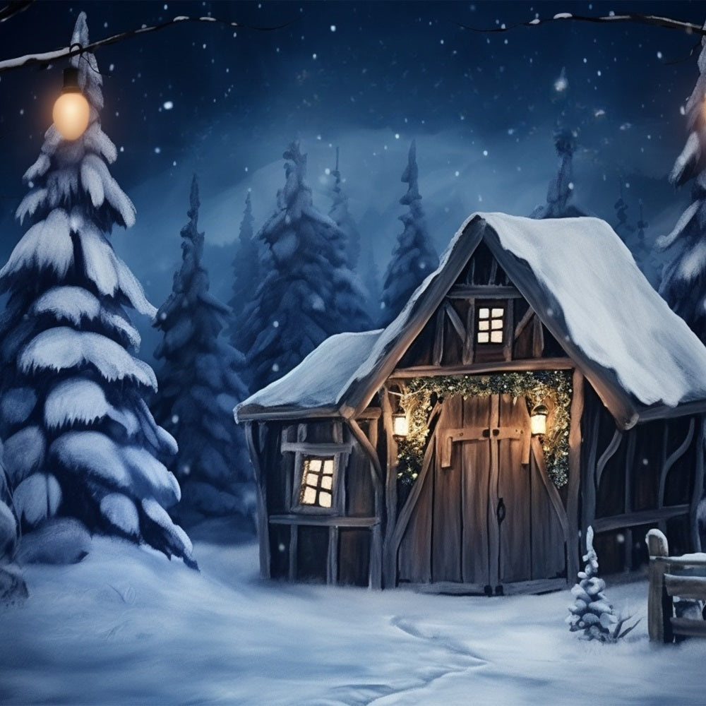 Cabina Rustica Invernale In Mezzo Allo Sfondo Di Pini Innevati BRP10-10