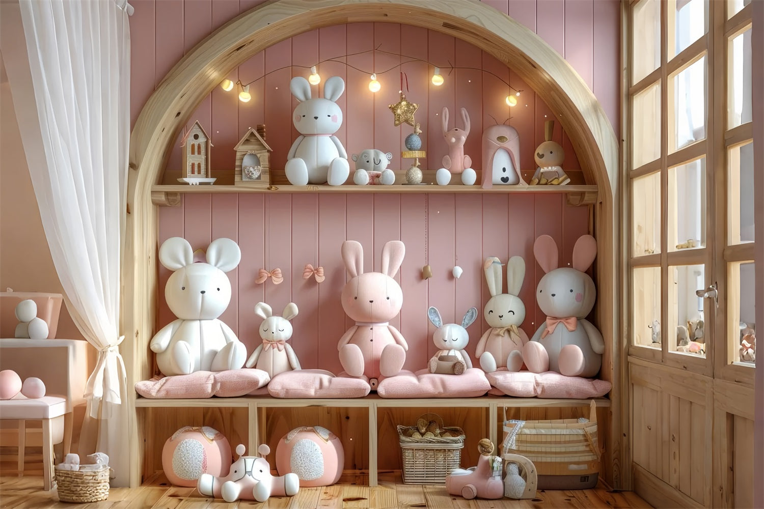 Simpatico Coniglietto Giocattolo Morbido Sfondo Rosa Boho BRP10-108