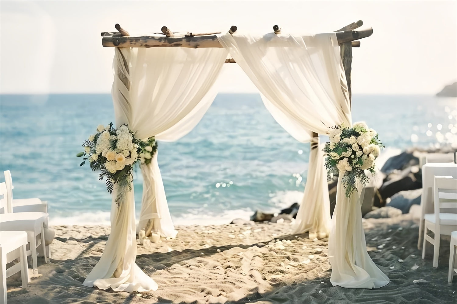 Sfondo Romantico Boho Floreale Con Arco Sul Mare BRP10-115