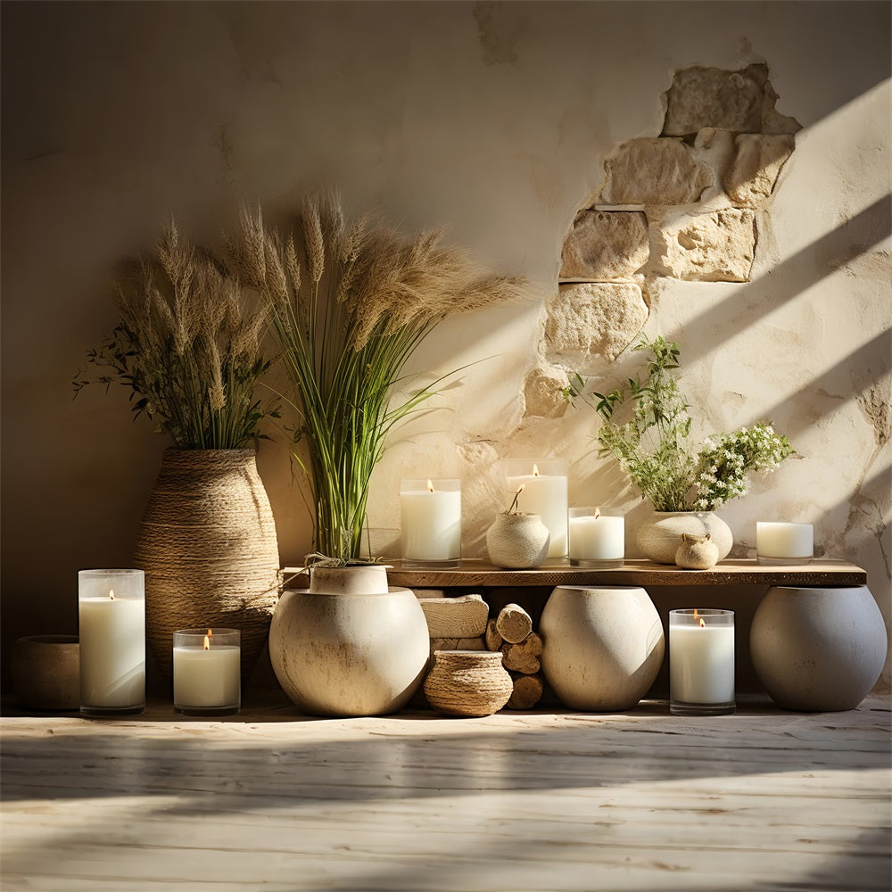 Disposizione Delle Candele In Vaso Terroso Sfondo Boho BRP10-122