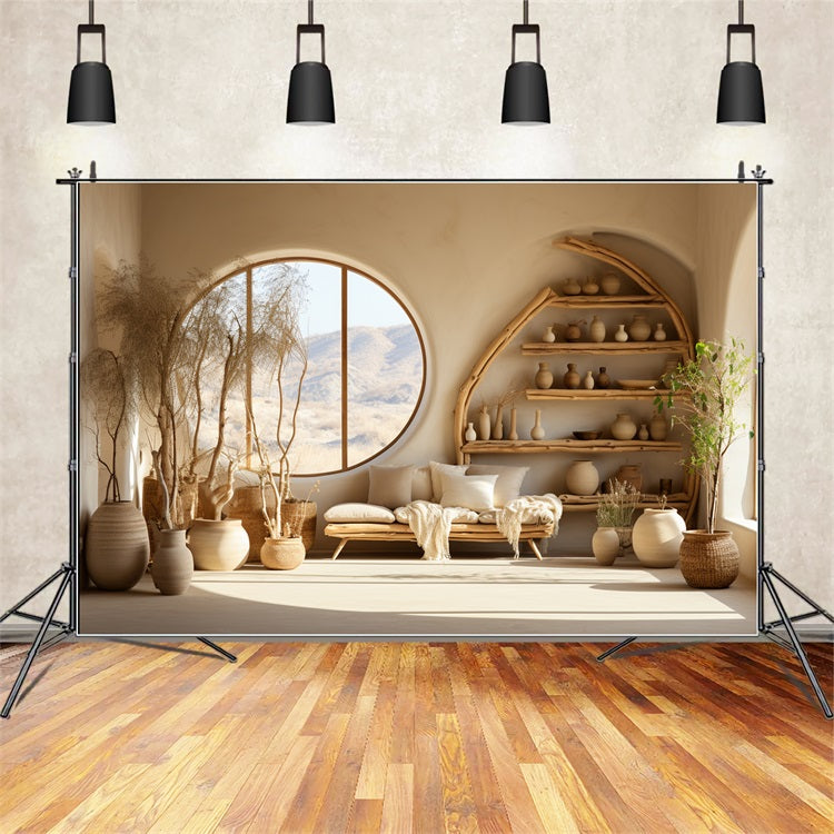 Sfondo Con Scaffali In Legno Per Camera Ispirata A Boho BRP10-123
