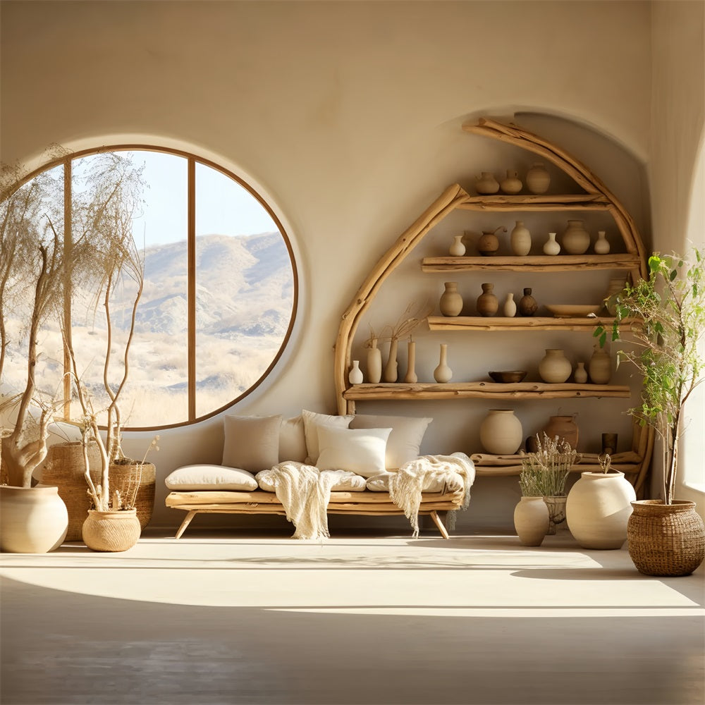 Sfondo Con Scaffali In Legno Per Camera Ispirata A Boho BRP10-123