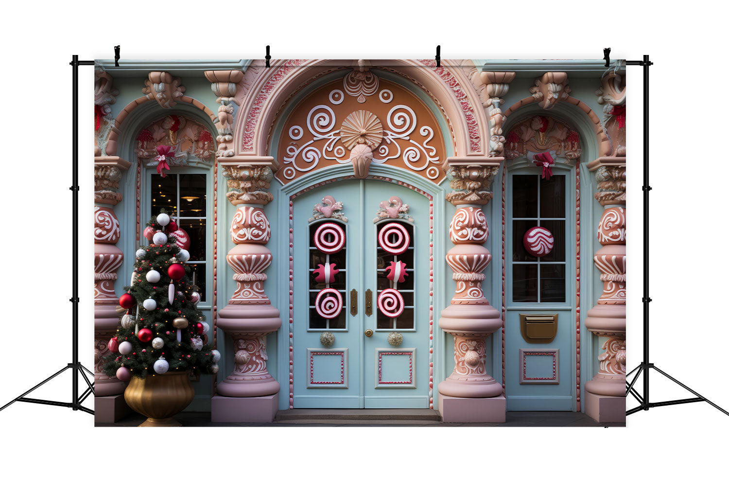 Fondali Fotografici Ingresso Natalizio Sfondo Decorativo Bastoncino Di Zucchero BRP10-142