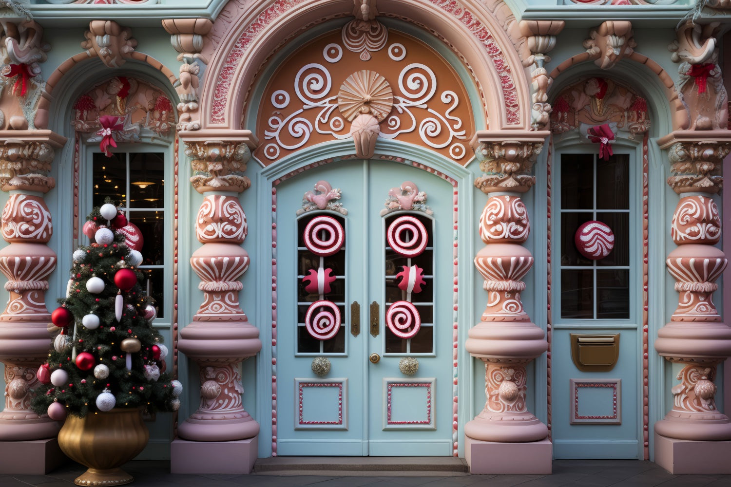 Fondali Fotografici Ingresso Natalizio Sfondo Decorativo Bastoncino Di Zucchero BRP10-142