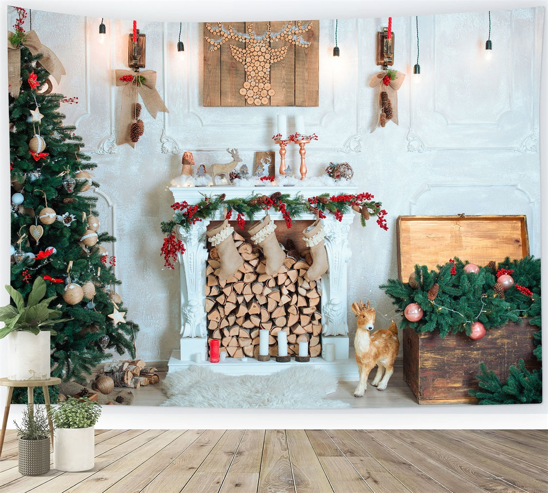 Sfondo Di Foto Di Natale Sfondo Di Ornamenti Di Tronchi Di Legno BRP10-143